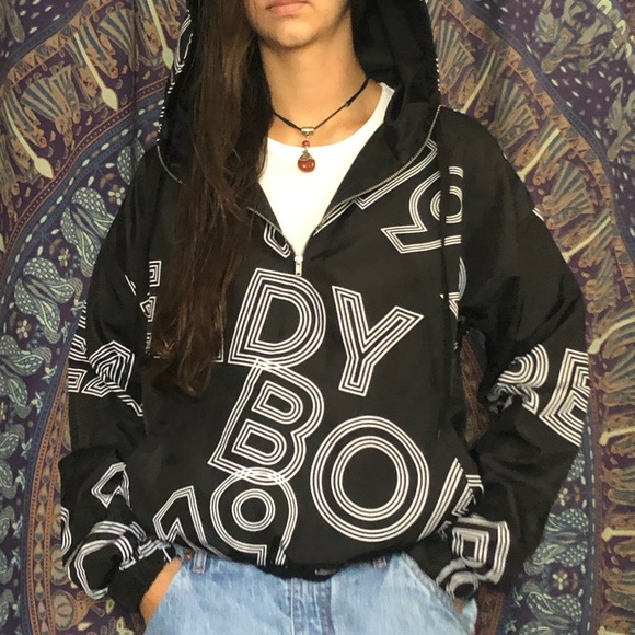 Forever 21 Black White Hooded Windbreaker 1991 Med - Picture 4 of 16